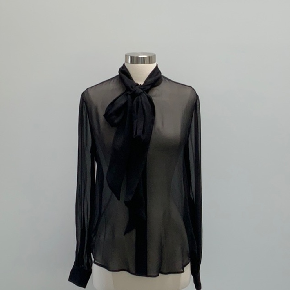 Saint Laurent Black Sheer Tie Front Blouse